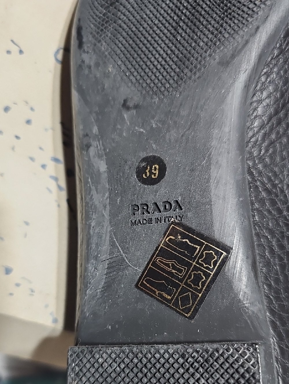 Prada Black Pebbled Leather Loafers with Silver Plaque Size 39 - Picture 5 of 7